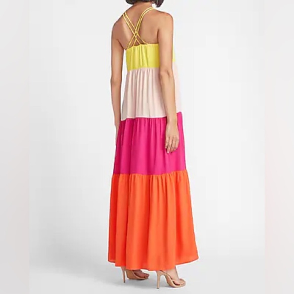 Express Colorblock Pink Orange Tiered Maxi Dress - Picture 3 of 3